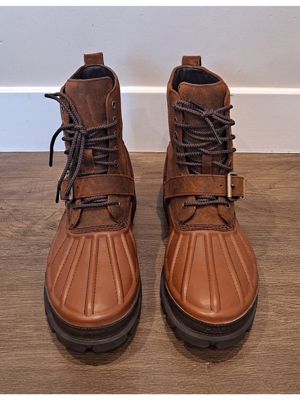 Polo by Ralph Lauren Oslo High Top Brown Lace-Up Duck Boot with Ankle Strap